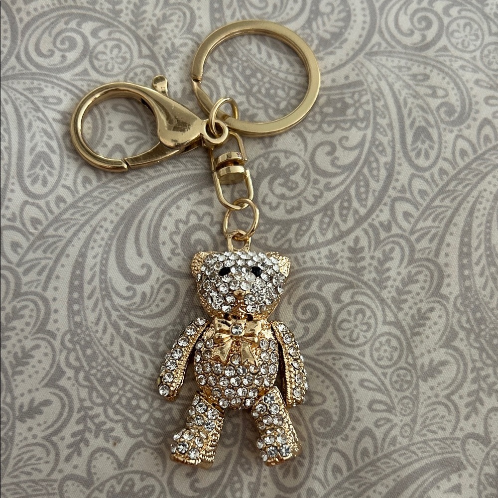 Gold and Silver Crystal Bear Keychain